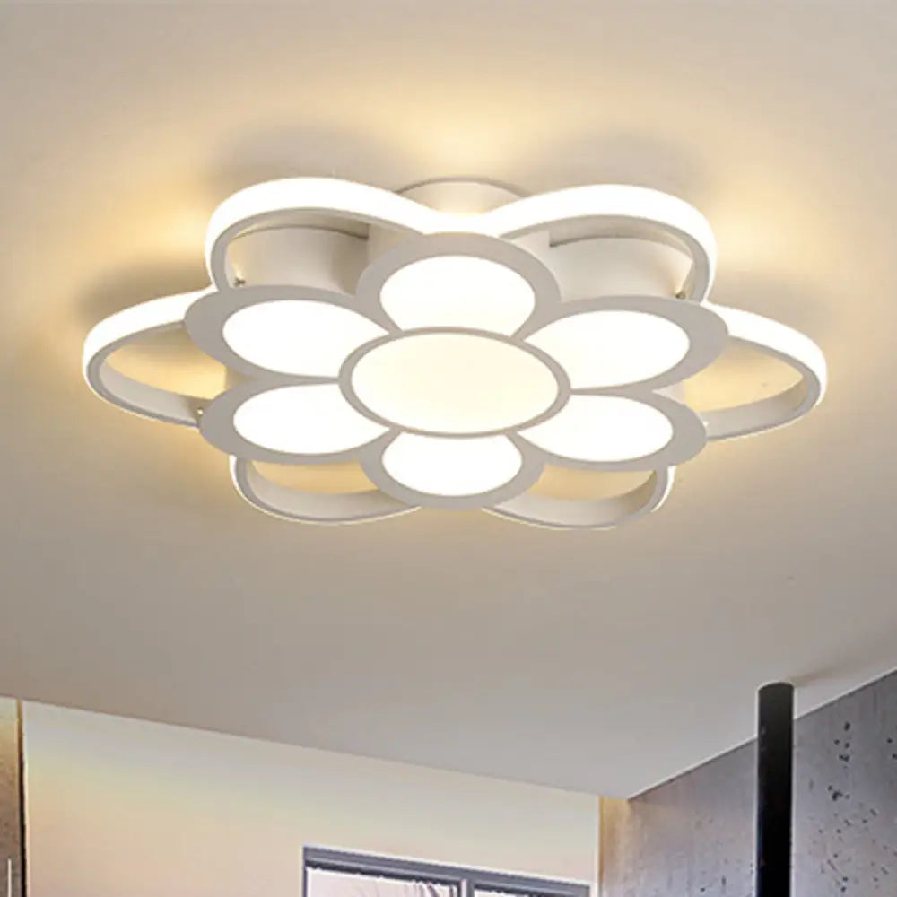 Warm/White/3 Color Led Crystal Flush Light - Simple White Floral Living Room Mount Lamp Multiple