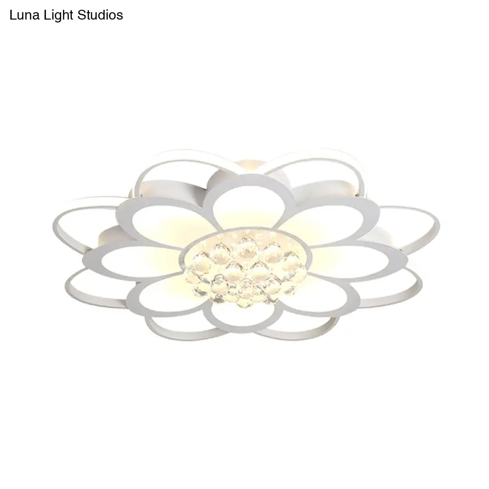 Warm/White/3 Color Led Crystal Flush Light - Simple White Floral Living Room Mount Lamp Multiple
