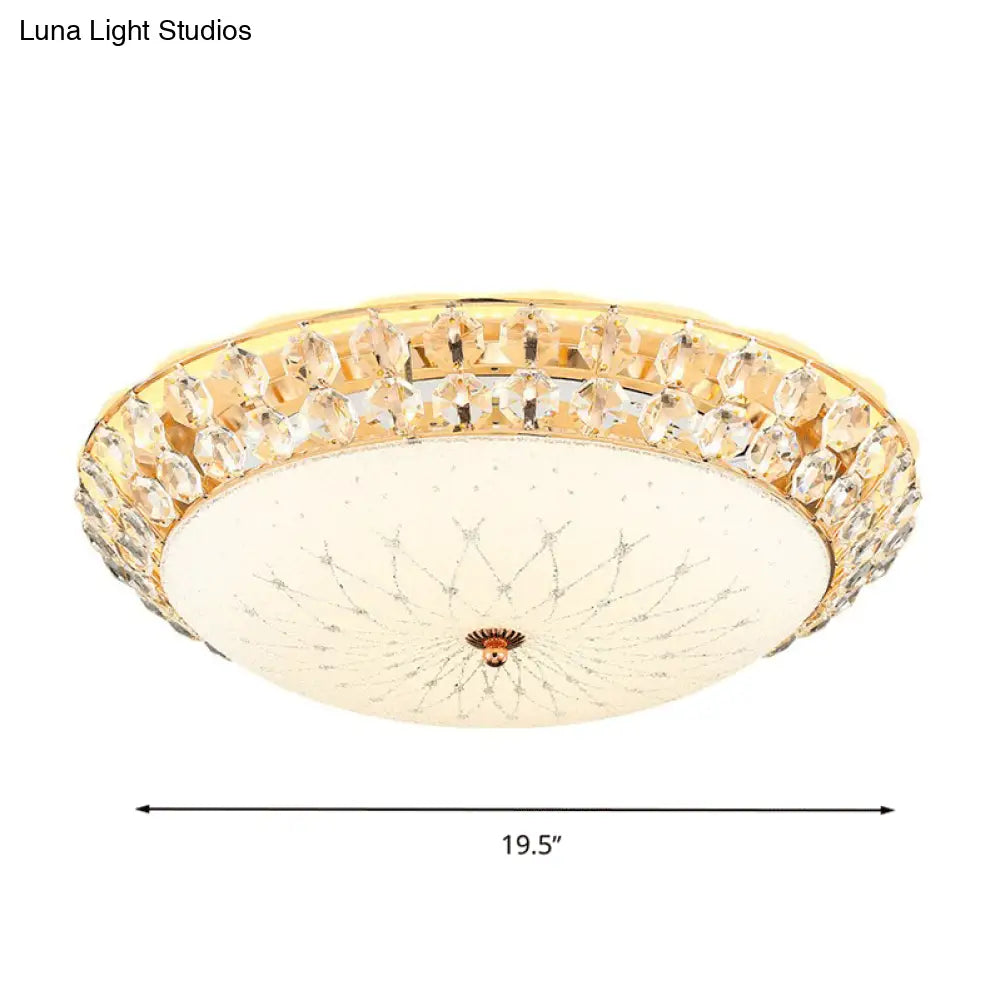 White Glass Led Flush Light With Crystal Accent - Simplicity Ceiling Lamp Available In 3 Sizes