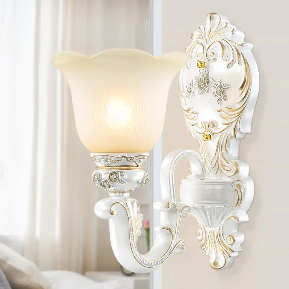 White Glass Wall Sconce Blossom - Half-Head Cottage Lighting For Living Room 1 /
