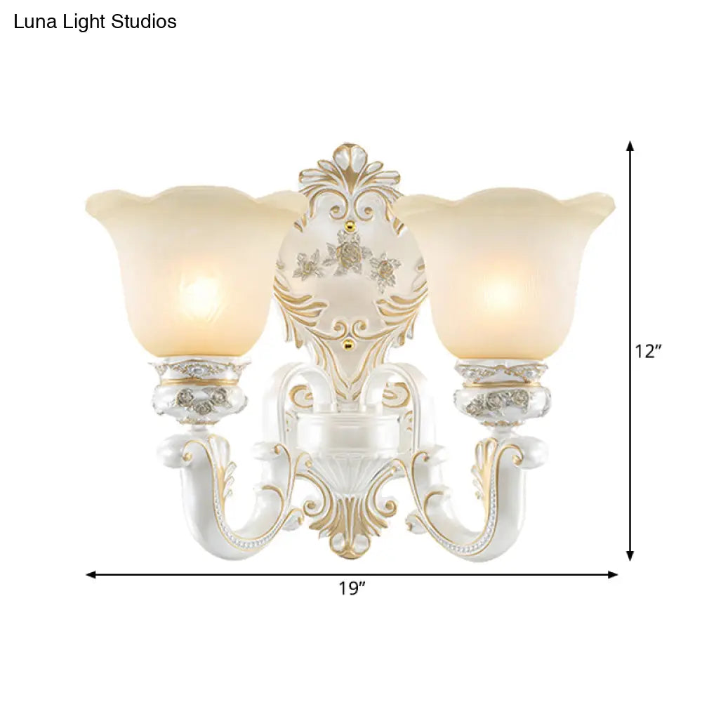 White Glass Wall Sconce Blossom - Half-Head Cottage Lighting For Living Room