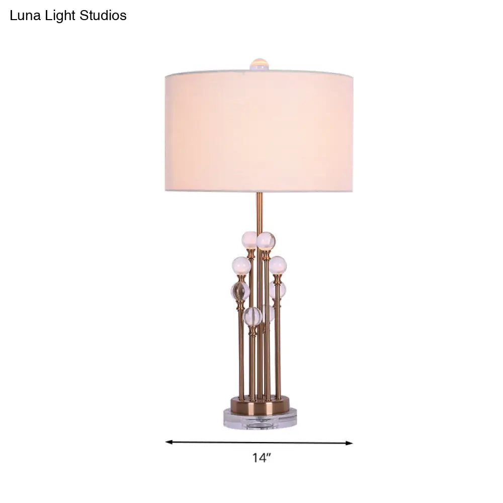 White Round Fabric Night Lamp With Crystal Accent - Cozy Bedroom Nightstand Light
By Simplifying