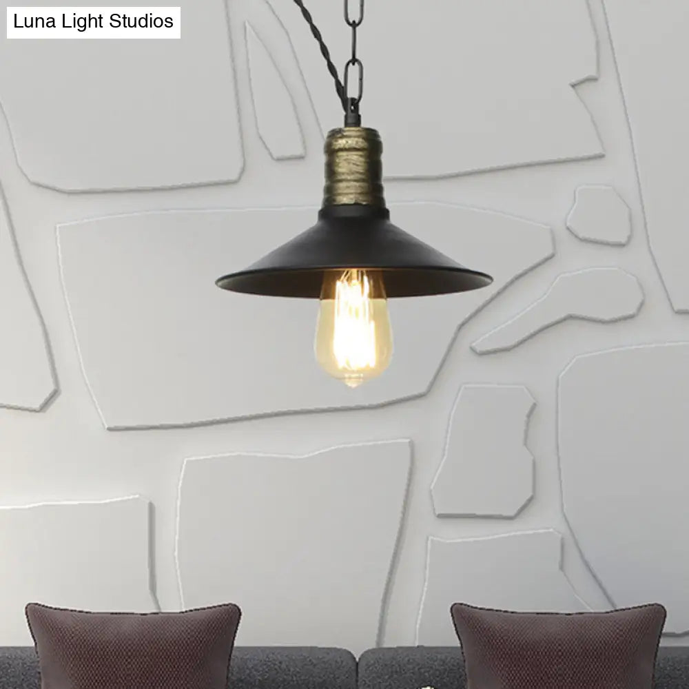 Wrought Iron Black Pendant Light - Retro 1-Light Ceiling Fixture For Living Room (7’/8.5’/10’ Wide)