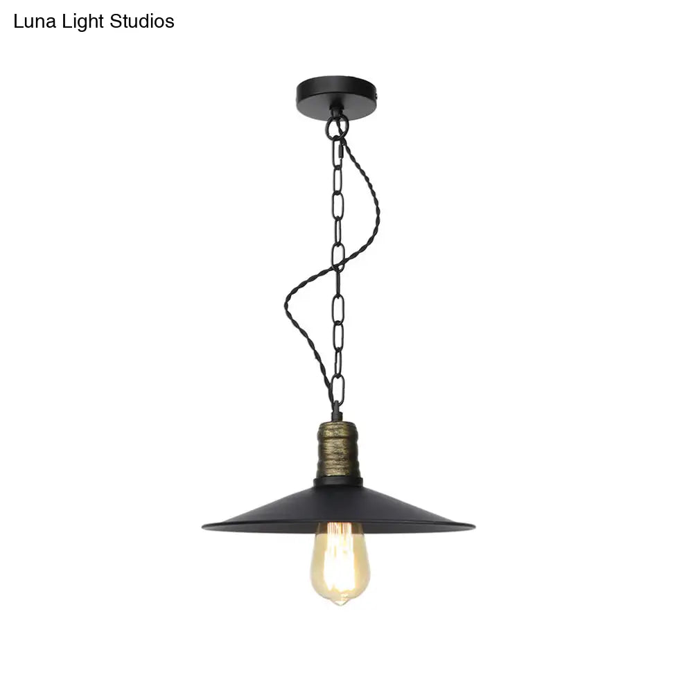 Wrought Iron Black Pendant Light - Retro 1-Light Ceiling Fixture For Living Room (7’/8.5’/10’ Wide)