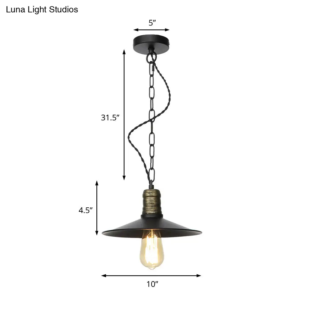 Wrought Iron Black Pendant Light - Retro 1-Light Ceiling Fixture For Living Room (7’/8.5’/10’ Wide)