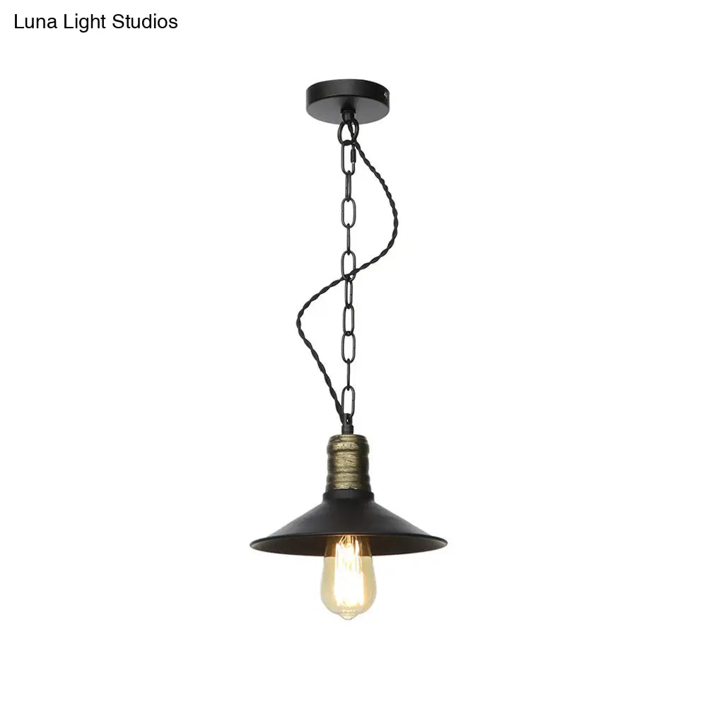 Wrought Iron Black Pendant Light - Retro 1-Light Ceiling Fixture For Living Room (7’/8.5’/10’ Wide)