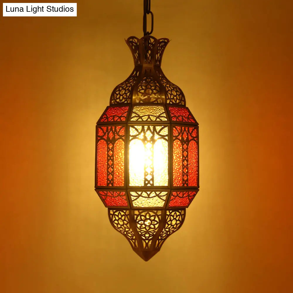 1-Bulb Brass Suspension Lamp - Arab Metal Lantern Ceiling Fixture For Restaurants