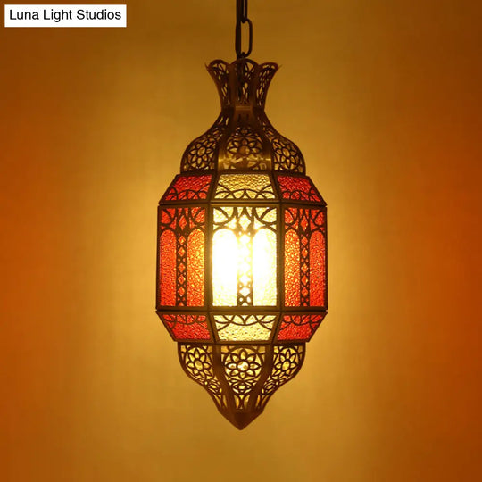 1-Bulb Brass Suspension Lamp - Arab Metal Lantern Ceiling Fixture For Restaurants