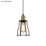 1-Bulb Bronze/Brass Suspended Metal Pendant Lamp - Mini Industrial Wire Cage Light For Living Room