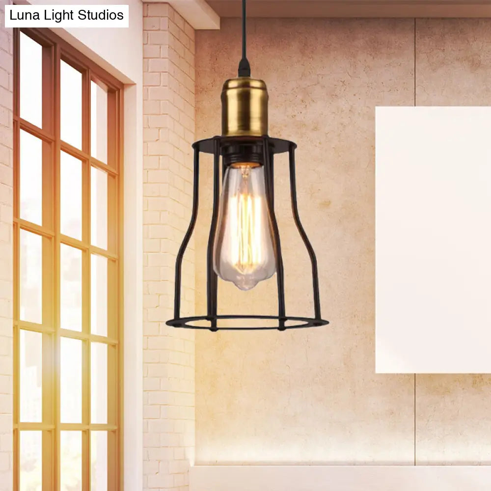 Bronze/Brass Industrial Mini Wire Cage Pendant Light For Living Room