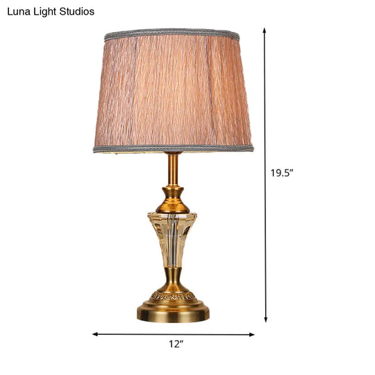 1-Bulb Gold Barrel Nightstand Lamp With Fabric Shade - Contemporary Reading Light