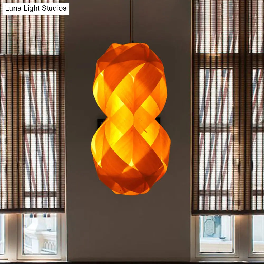 1 Bulb Hand Woven Beige Pendant Light - Chinese Wood Suspended Fixture