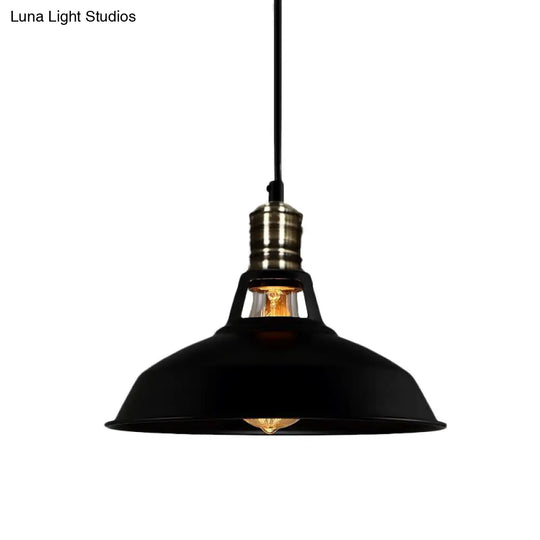 1-Head Barn Pendant Lighting - Industrial Black/White Metallic Suspension Light 10.5/12/15 Inch Dia