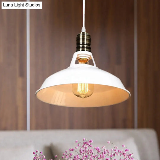 1-Head Barn Pendant Lighting - Industrial Black/White Metallic Suspension Light 10.5/12/15 Inch Dia