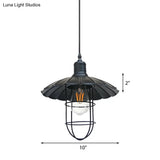 1 Head Black Metal Wire Guard Pendant Light With Nautical Scalloped Shade For Stylish Restaurant