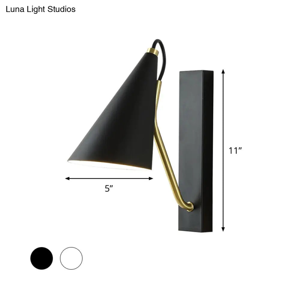 1-Head Conical Wall Mount Light For Bedroom Black/White Finish