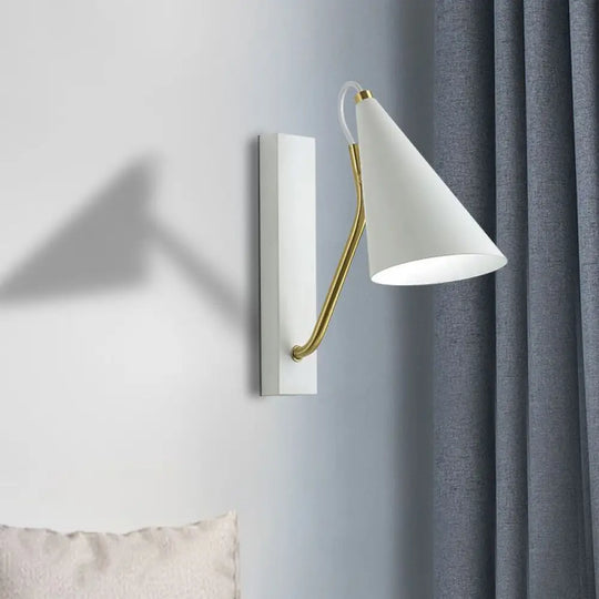1-Head Conical Wall Mount Light For Bedroom Black/White Finish White