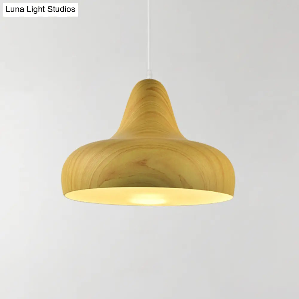 1-Light Aluminum Drop Pendant In White/Coffee/Wood - Hanging Light Fixture For Dining Room
