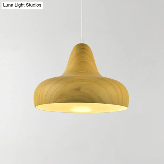 1-Light Aluminum Drop Pendant In White/Coffee/Wood - Hanging Light Fixture For Dining Room