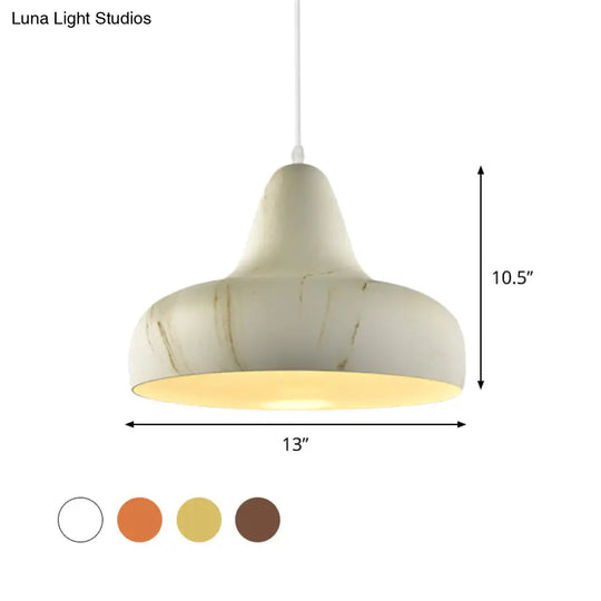 1-Light Aluminum Drop Pendant In White/Coffee/Wood - Hanging Light Fixture For Dining Room