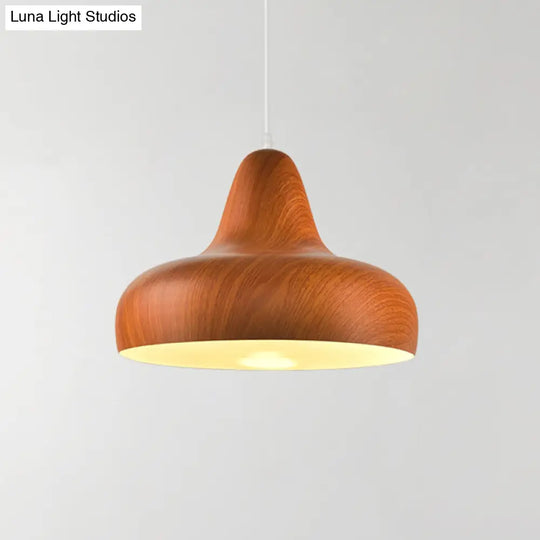 1-Light Aluminum Drop Pendant In White/Coffee/Wood - Hanging Light Fixture For Dining Room