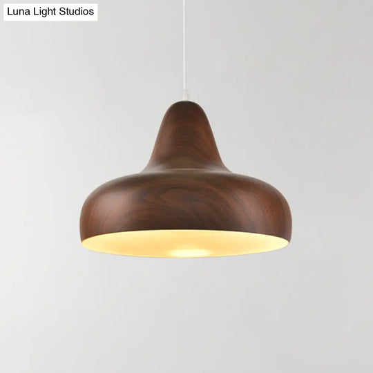 1-Light Aluminum Drop Pendant In White/Coffee/Wood - Hanging Light Fixture For Dining Room