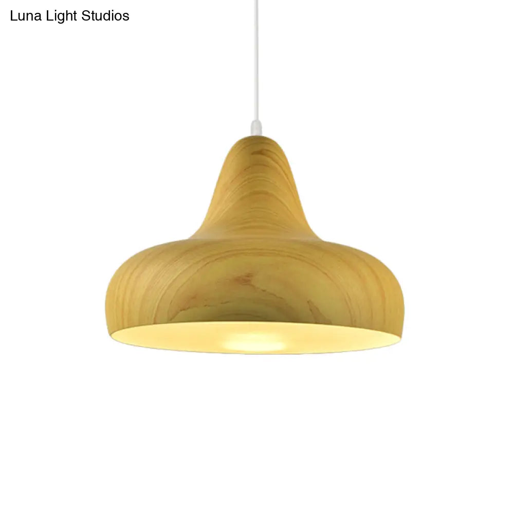 1-Light Aluminum Drop Pendant In White/Coffee/Wood - Hanging Light Fixture For Dining Room