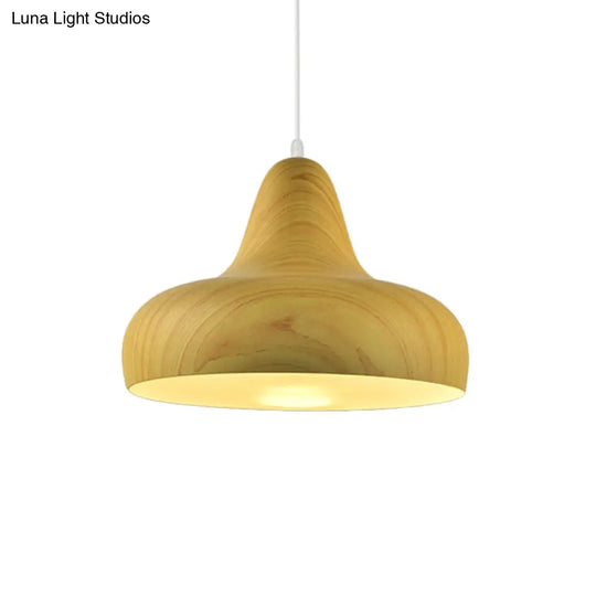 1-Light Aluminum Drop Pendant In White/Coffee/Wood - Hanging Light Fixture For Dining Room