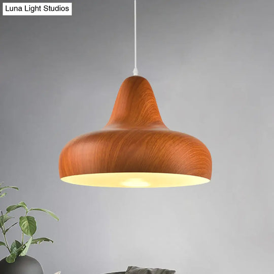 1-Light Aluminum Drop Pendant In White/Coffee/Wood - Hanging Light Fixture For Dining Room