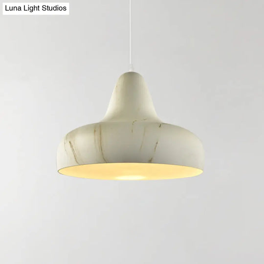 1-Light Aluminum Drop Pendant In White/Coffee/Wood - Hanging Light Fixture For Dining Room