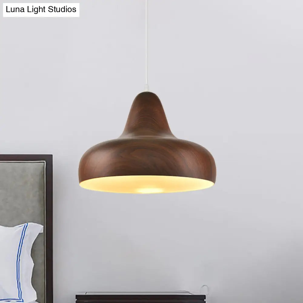 1-Light Aluminum Drop Pendant In White/Coffee/Wood - Hanging Light Fixture For Dining Room