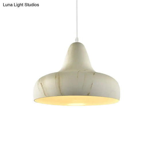 1-Light Aluminum Drop Pendant In White/Coffee/Wood - Hanging Light Fixture For Dining Room