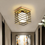 1-Light Black/White Metal Square Flush Mount Pendant Fixture For Corridor Ceiling Black