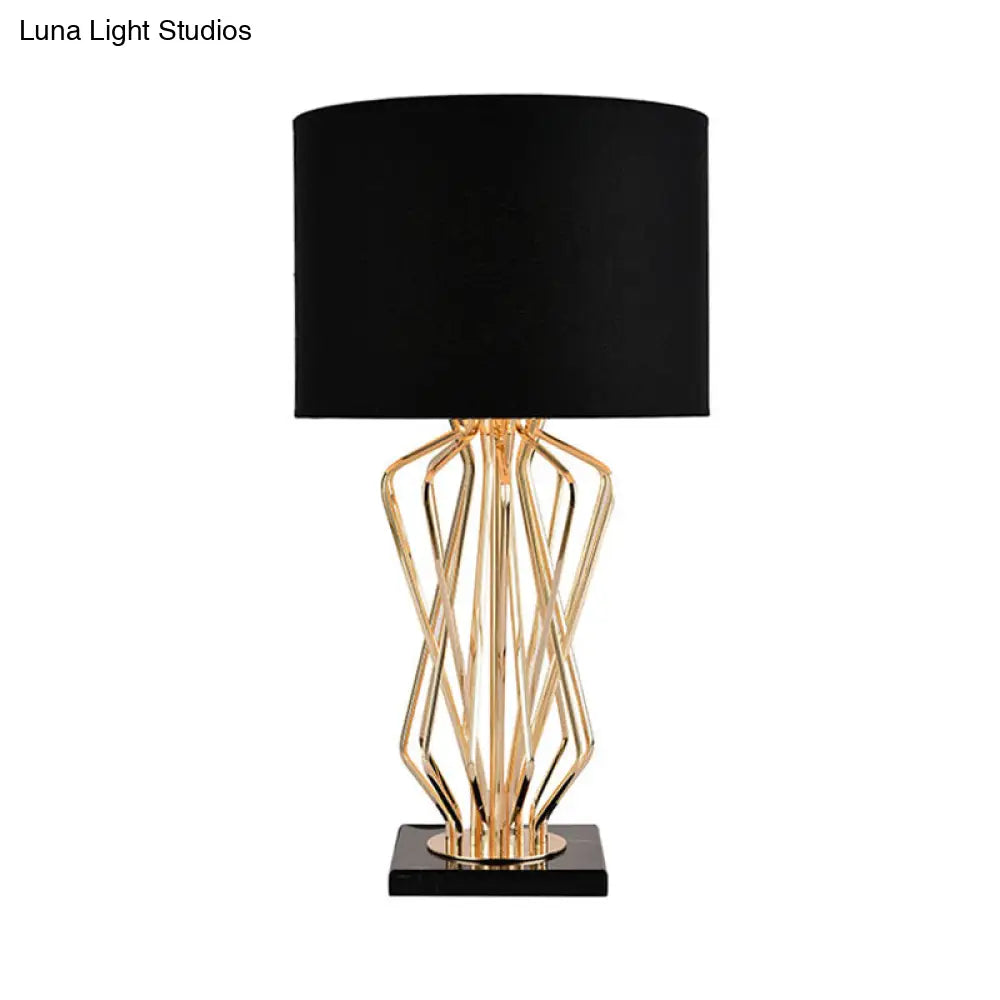 1-Light Black/White Task Table Lamp With Geometric Base For Bedroom