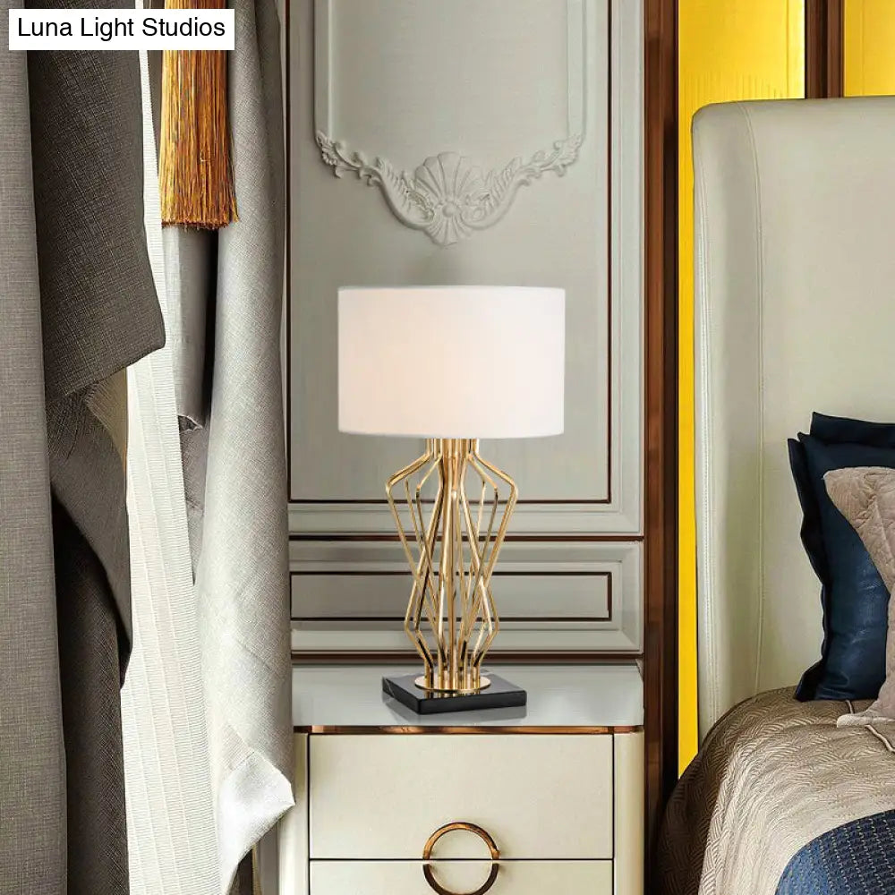 1-Light Black/White Task Table Lamp With Geometric Base For Bedroom
