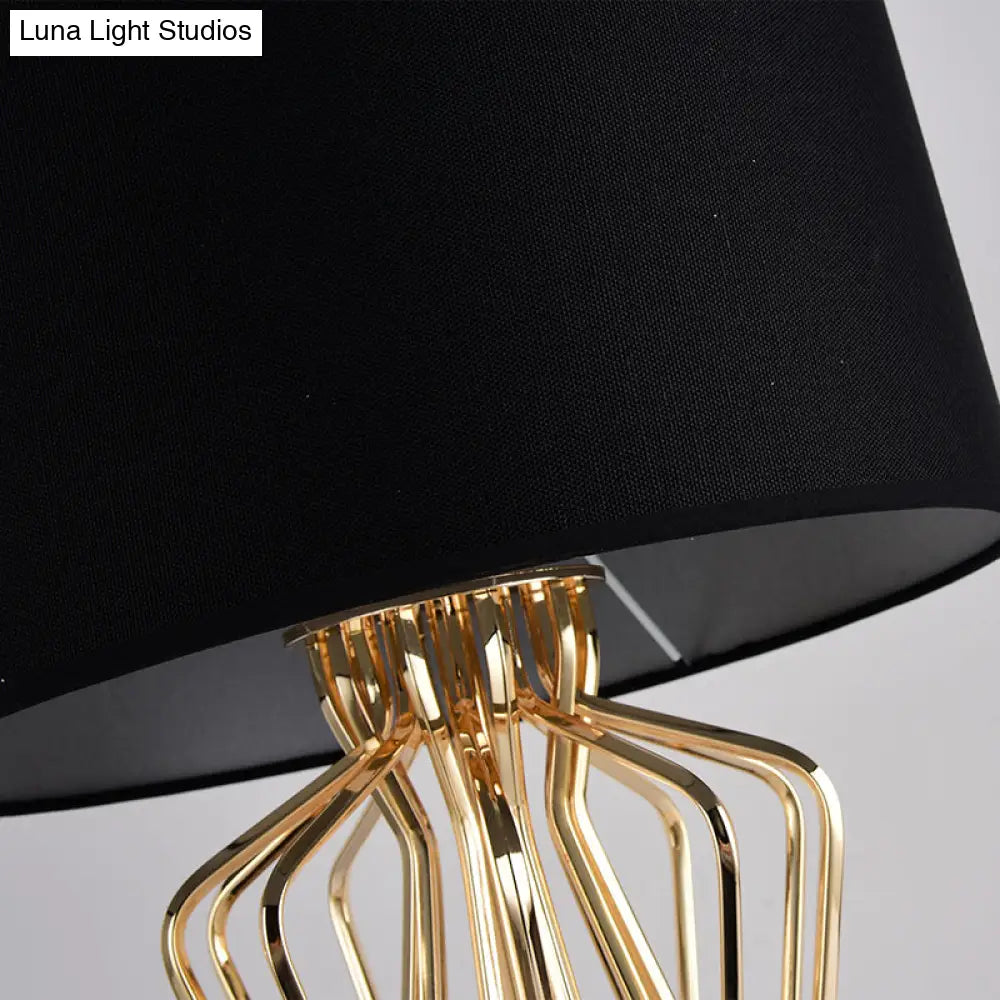 1-Light Black/White Task Table Lamp With Geometric Base For Bedroom