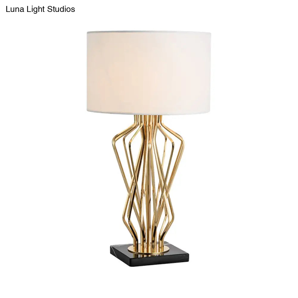 1-Light Black/White Task Table Lamp With Geometric Base For Bedroom