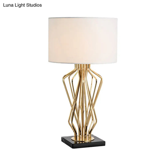 1-Light Black/White Task Table Lamp With Geometric Base For Bedroom