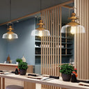 1-Light Clear Glass Dome Pendant Light Fixture - Factory Brass Look Ideal For Coffee Shop
