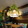 1-Light Diamond Cage Pendant Hanging Light Fixture - White/Red With Artificial Floral Deco For