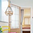 1-Light Geometric Pendant Lamp - Lodge Style Beige Metal Ceiling Light With Rope-Weaved Frame