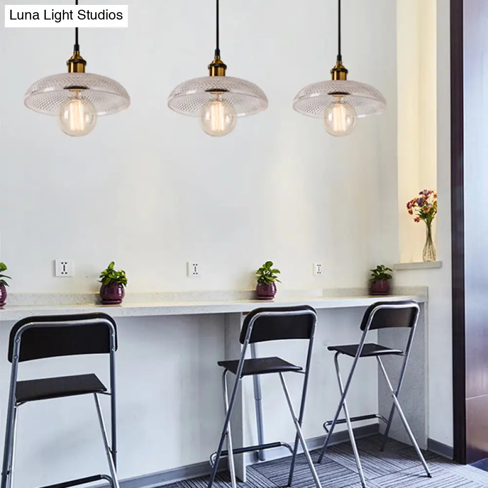 1-Light Grid Glass Ceiling Light With Brass Bowl Shade Perfect For Industrial Kitchen Décor / Dome