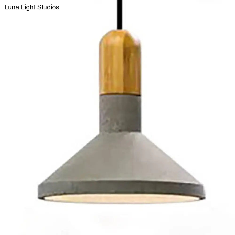 Cement Pendant Light With Conic Shade And Wood/Red/Black Finish For Industrial Table Decor Wood