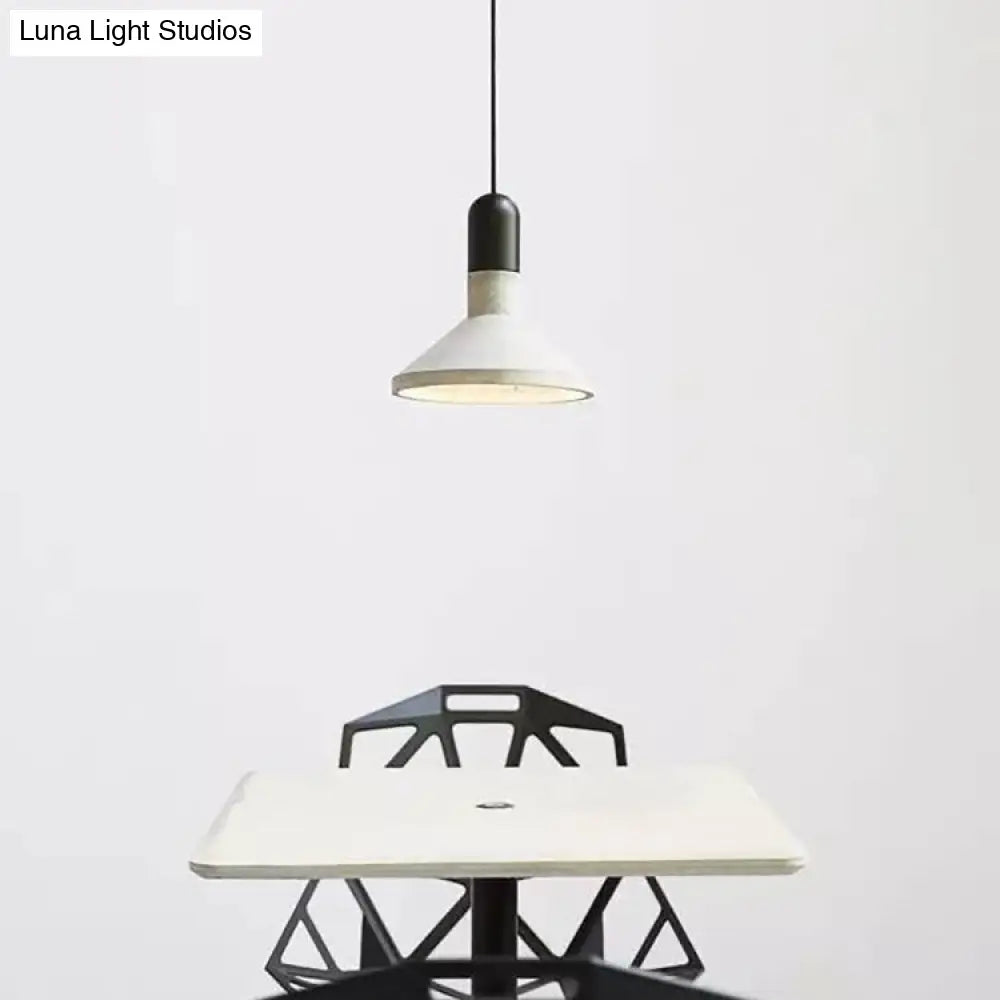 Cement Pendant Light With Conic Shade And Wood/Red/Black Finish For Industrial Table Decor