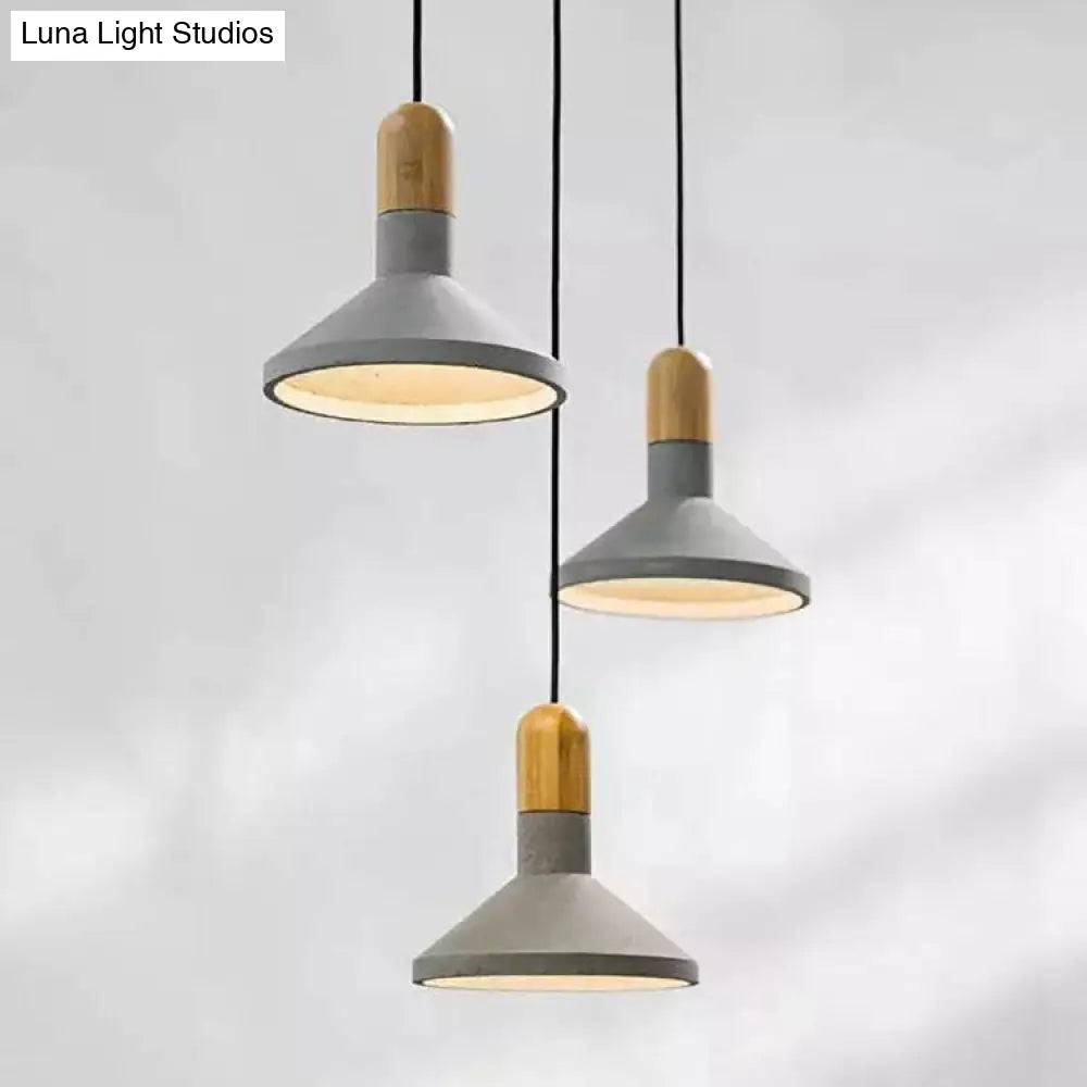 Cement Pendant Light With Conic Shade And Wood/Red/Black Finish For Industrial Table Decor