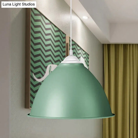 Industrial Dome Pendant Light - Aluminum Ceiling Fixture In Frosted Green/Yellow Dining Room