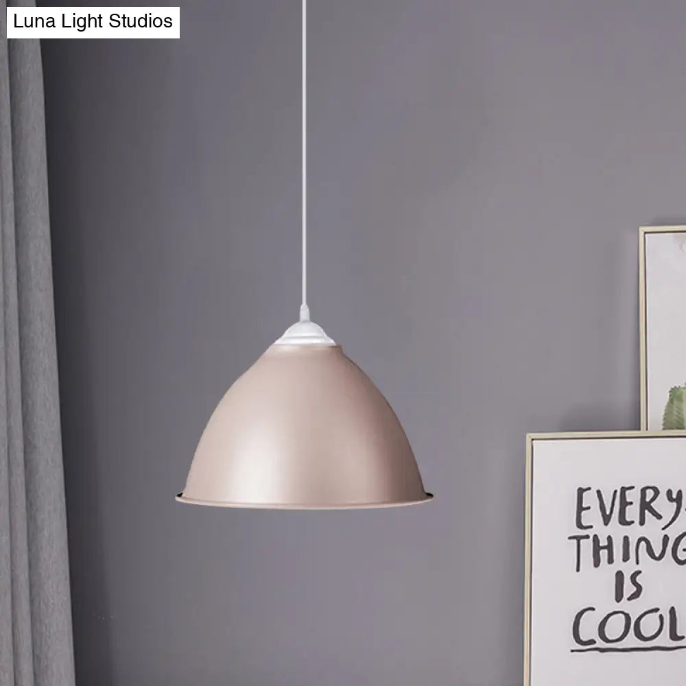Industrial Dome Pendant Light - Aluminum Ceiling Fixture In Frosted Green/Yellow Dining Room