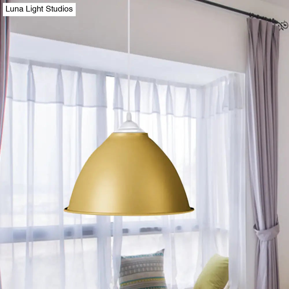 Industrial Dome Pendant Light - Aluminum Ceiling Fixture In Frosted Green/Yellow Dining Room