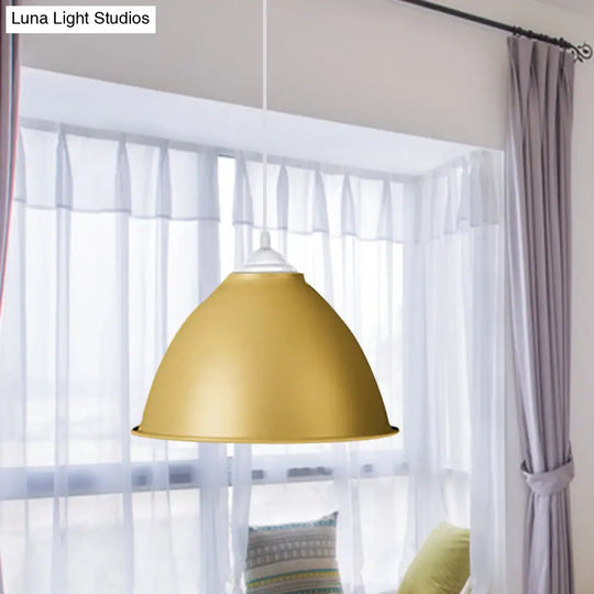 Industrial Dome Pendant Light - Aluminum Ceiling Fixture In Frosted Green/Yellow Dining Room
