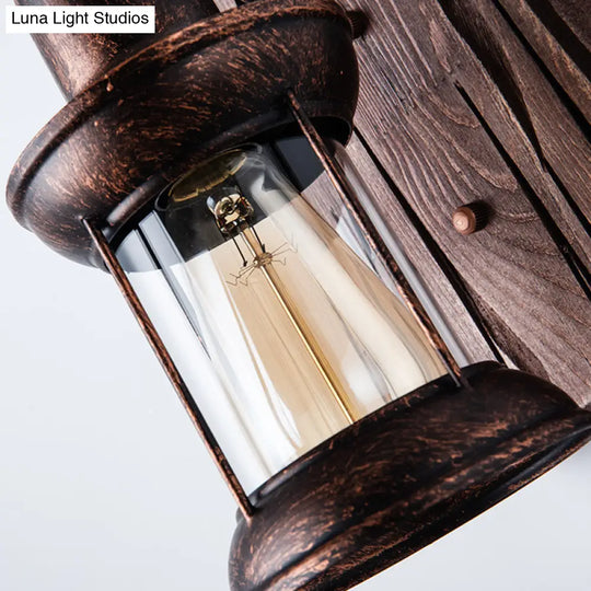 1-Light Industrial Lantern Wall Mount With Clear Glass Shade - Ideal For Restaurants